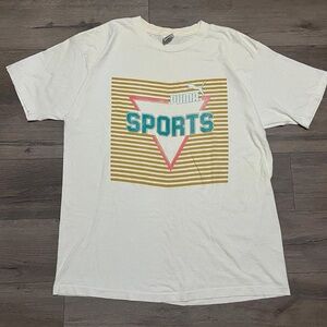 VINTAGE 90s Puma Sports retro athletics sportswear cream tshirt MADE IN USA